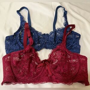 Lace Bralette Set - Blue and Red (2 Pack)